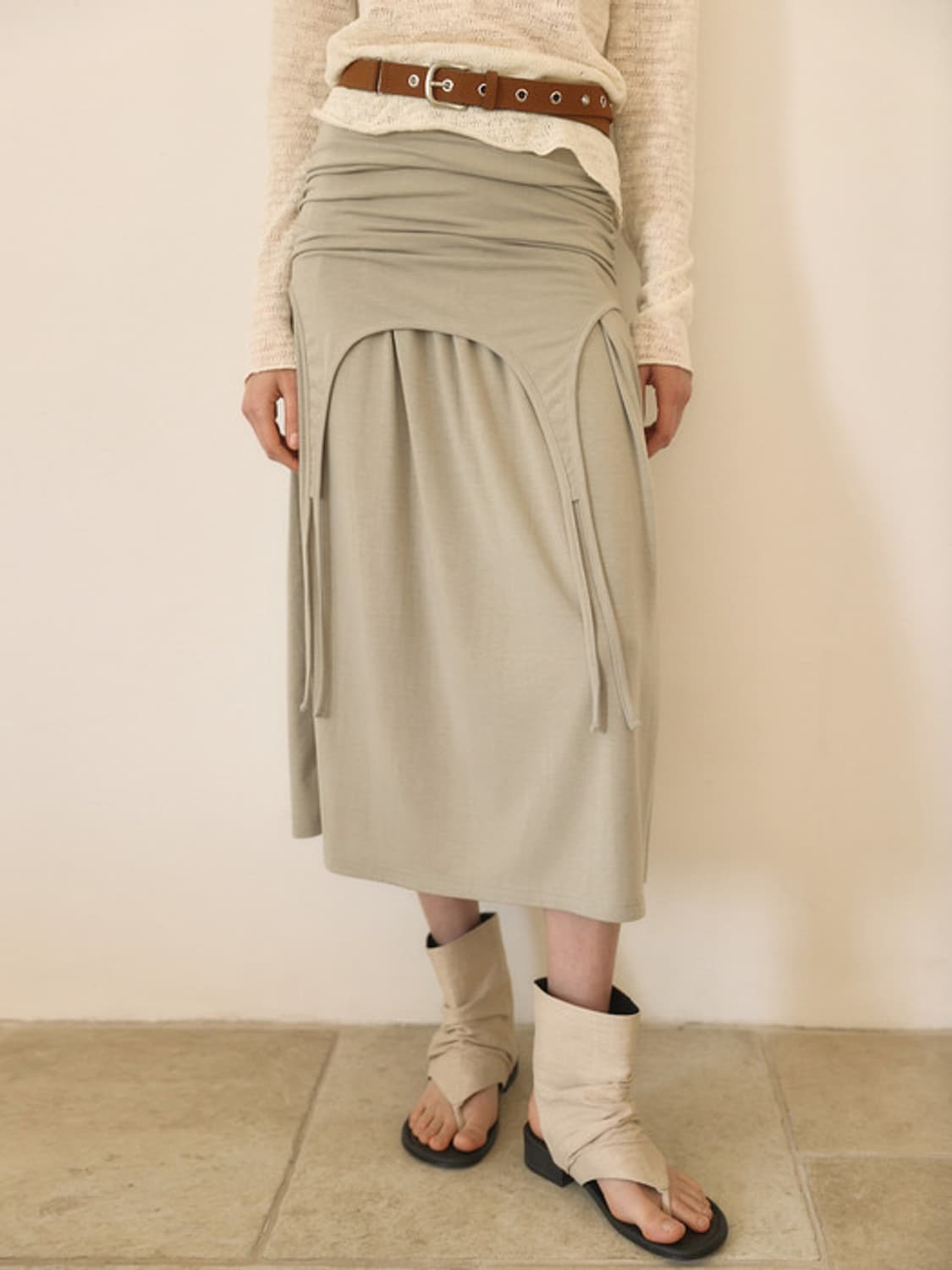 아우로 셔링 타이 롱스커트 (모스) 상품이미지2