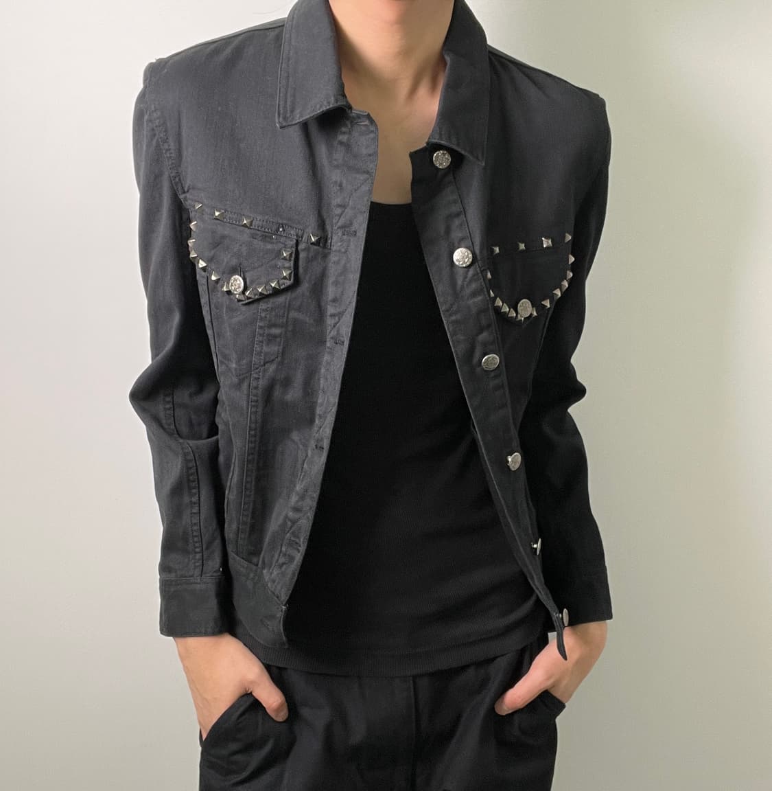 jpn vtg 일본 빈티지 블랙 스터드 데님 자켓 M 상품이미지1