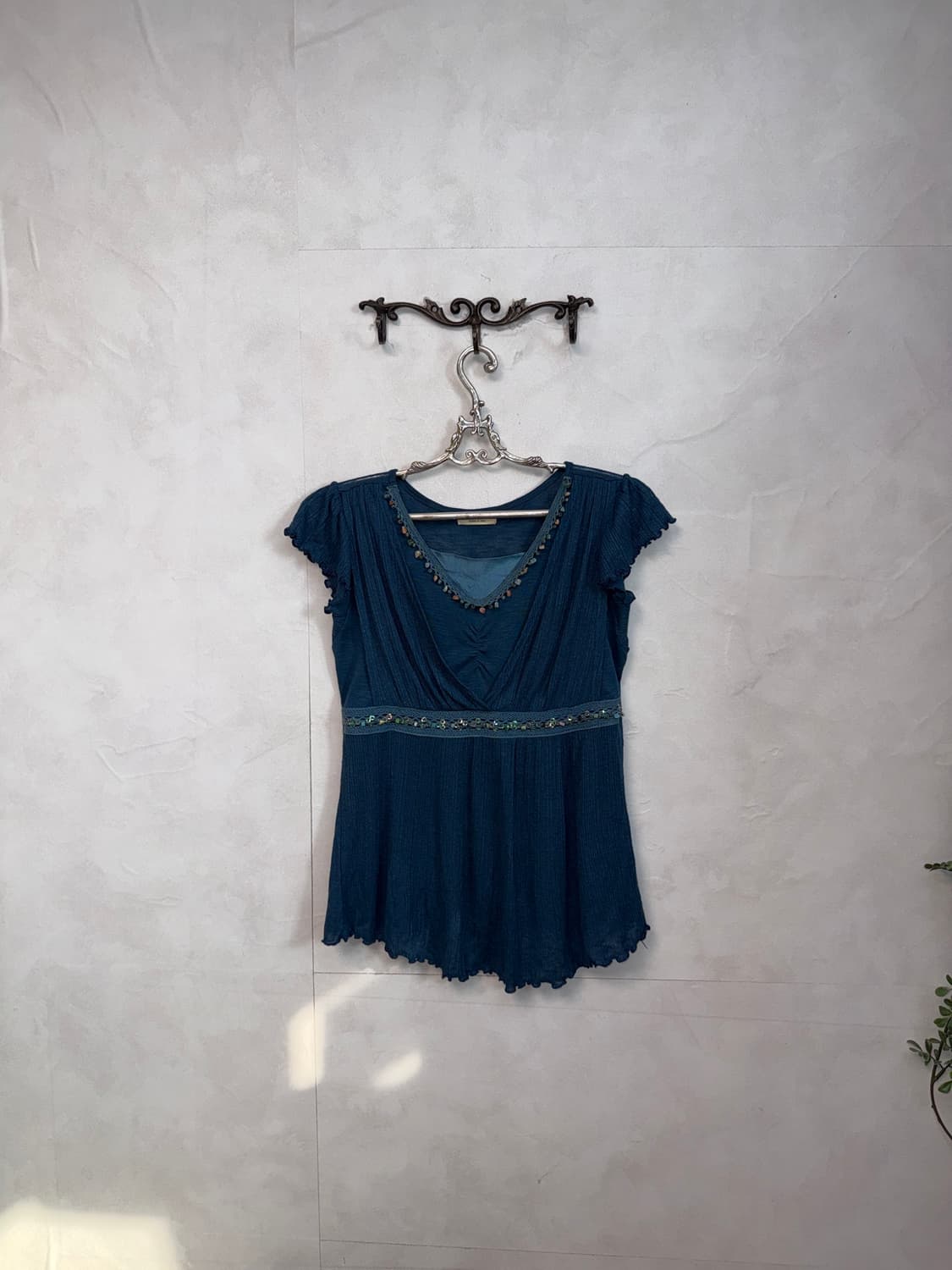Navy blue bohemian beads layered blouse 상품이미지6