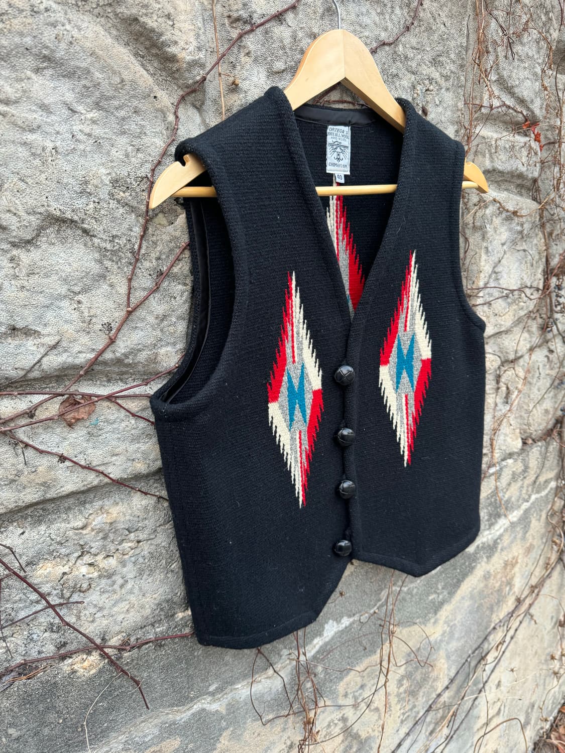 오르테가 핸드 우븐 울 네이티브 나바호 웨스턴 치마요 베스트 조끼 블랙 상품이미지4