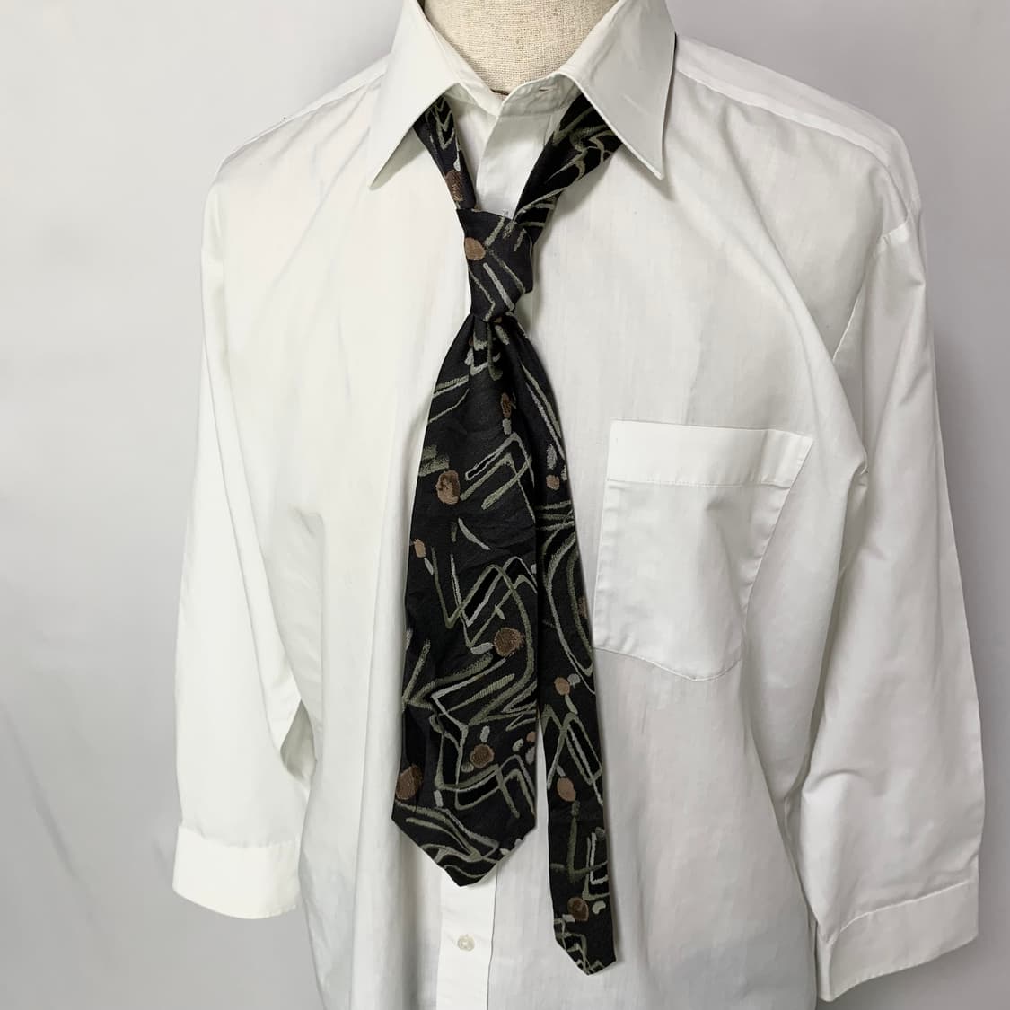 이세이 미야케 일본 빈티지 자수 실크 넥타이 차콜 상품이미지1