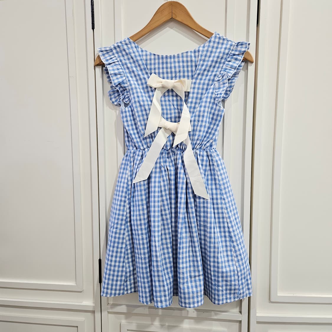 블루 깅엄체크 플레어 원피스 상품이미지4