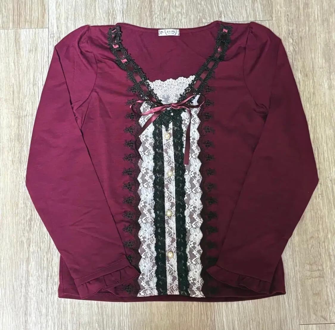 엑시즈팜 와인 진주 레이스 티셔츠 히메갸루로걀 상품이미지1