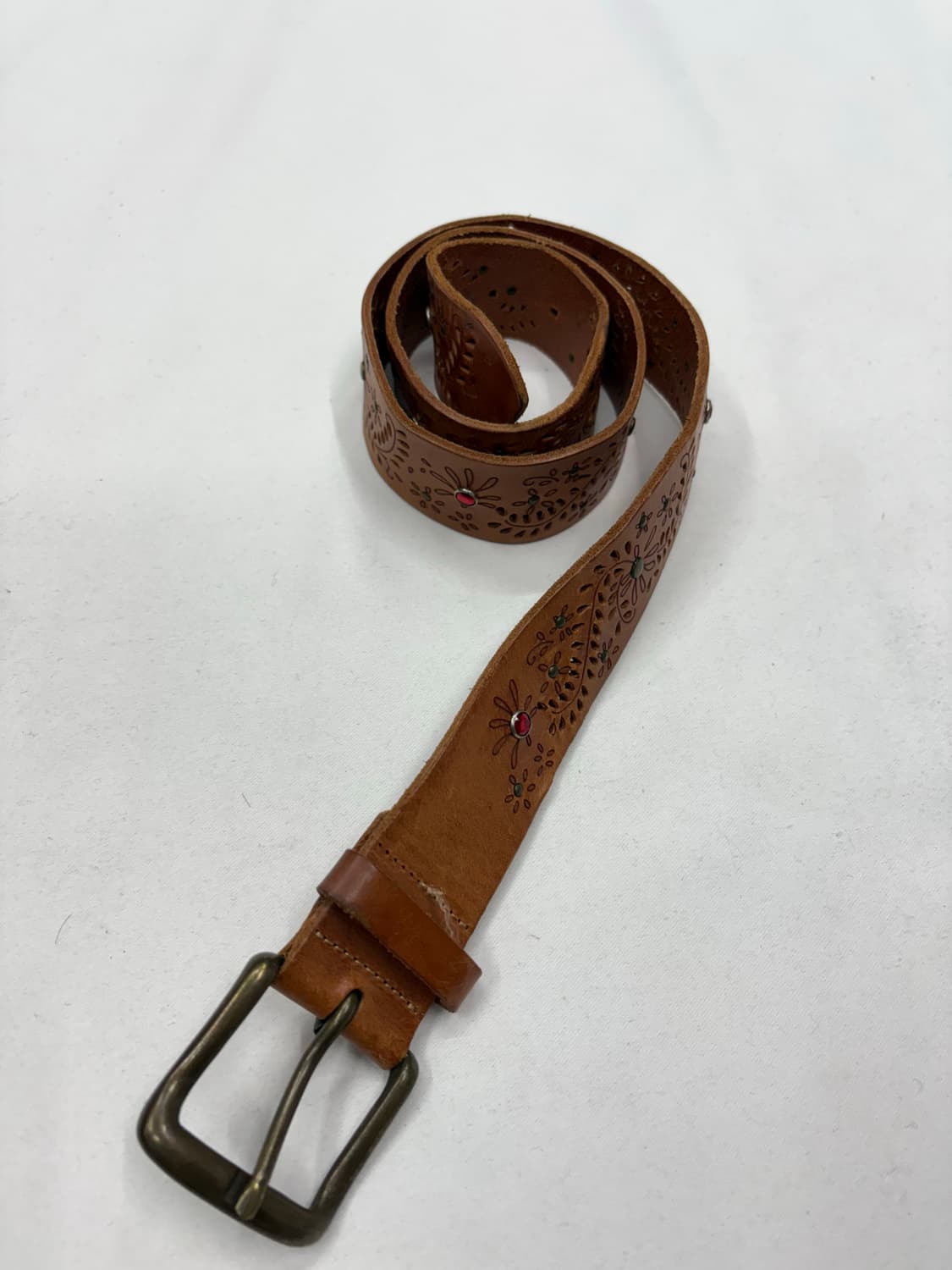 빈티지 웨스턴 플로럴 툴드 레더 스터드 벨트 상품이미지3