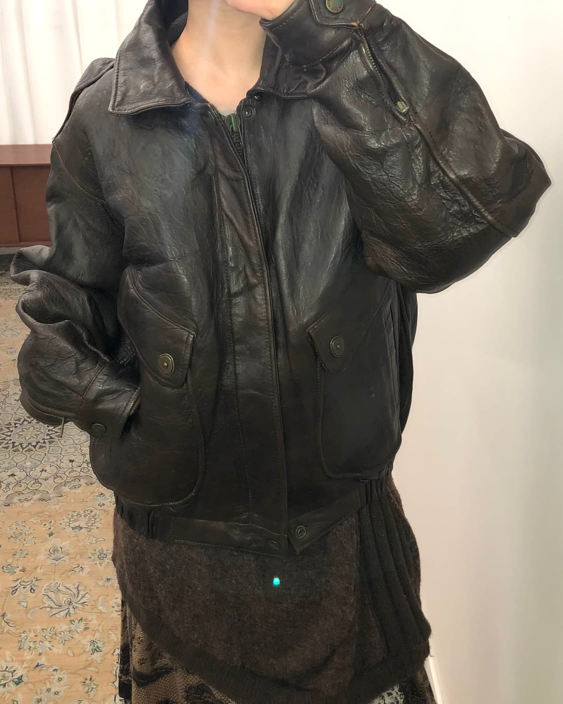 브라운 양가죽 레더 자켓 상품이미지4