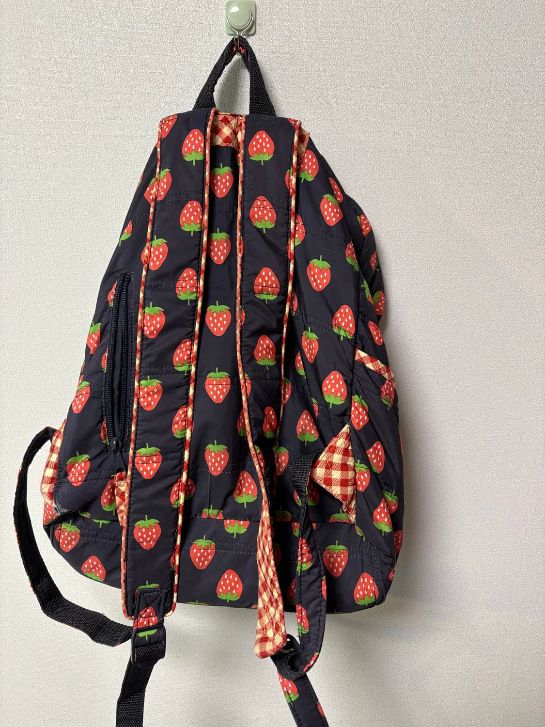 딸기 백팩 일본 빈티지 패턴 도트 체크 모리걸 가방 상품이미지6