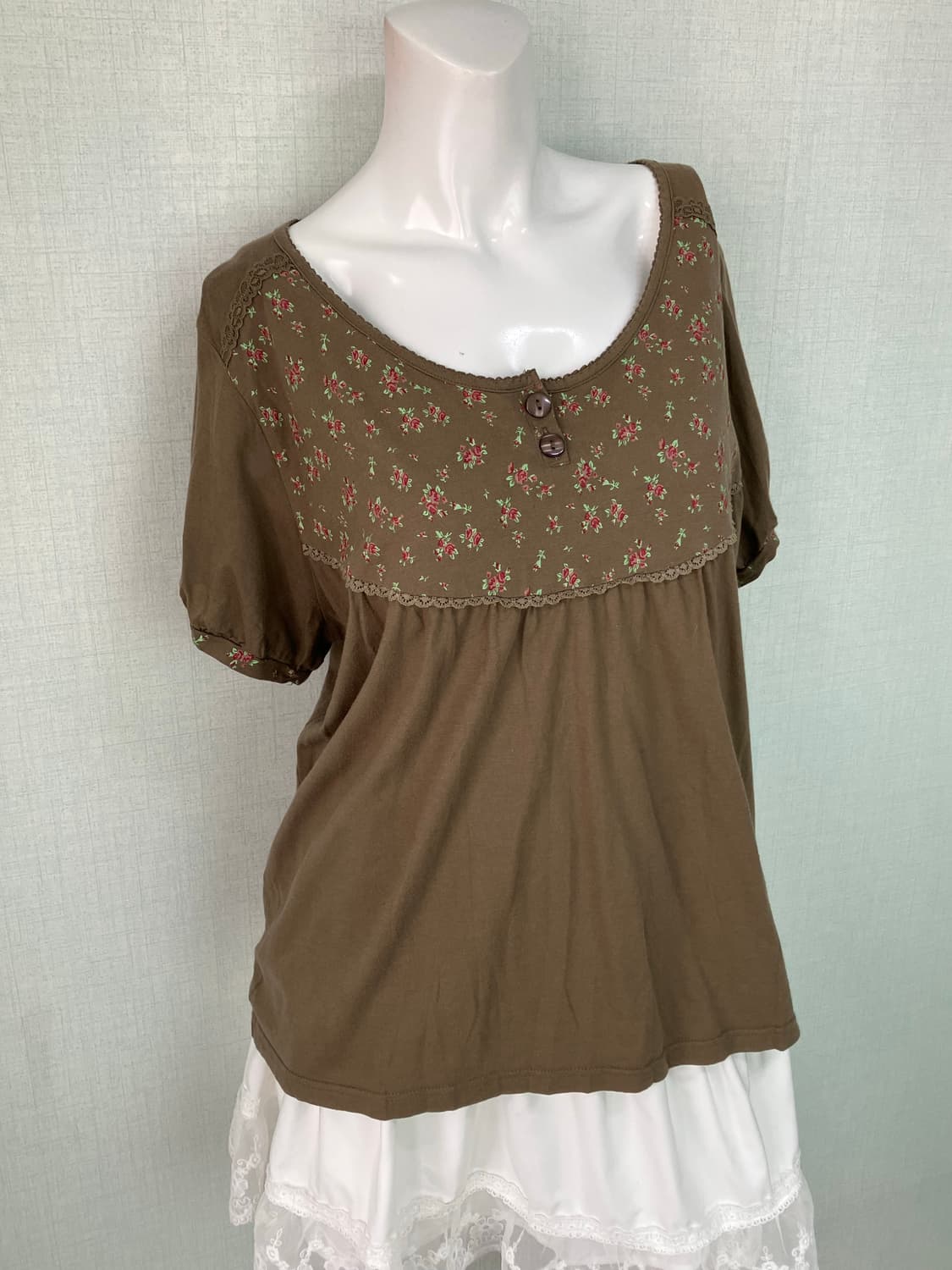 brown lace puff rose half t-shirt 상품이미지8