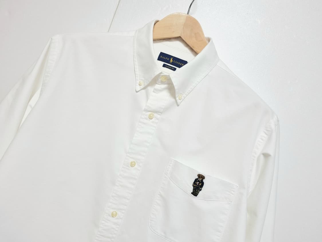 남성 레어 폴로 베어 화이트 흰색 옥스퍼드 옥스포드 자수 긴팔 남방 셔츠 상품이미지2