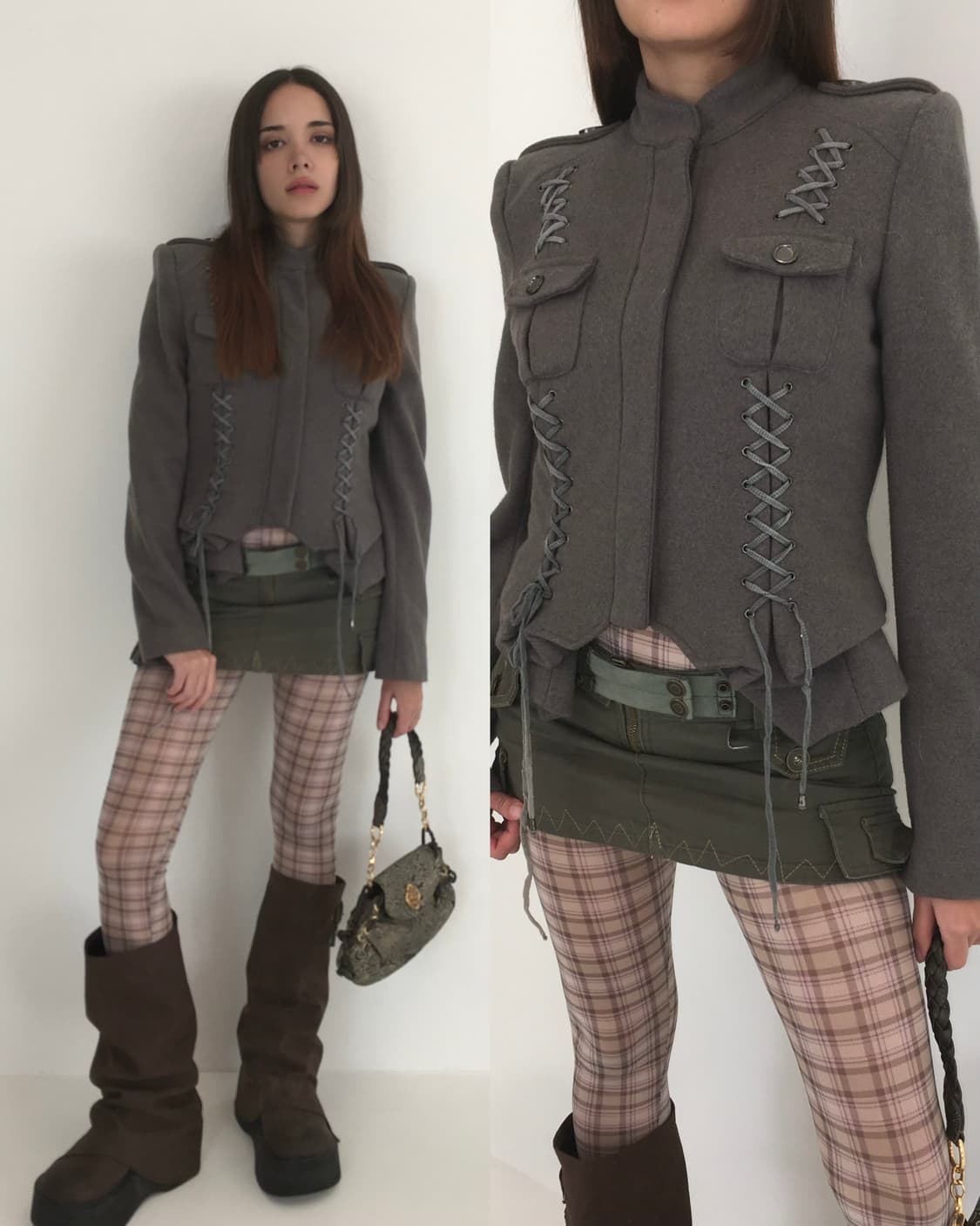 Charcoal vest layered laceup wool jacket 상품이미지5