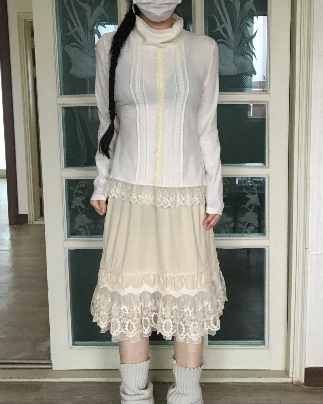 Lace trimming high neck knit 상품이미지1