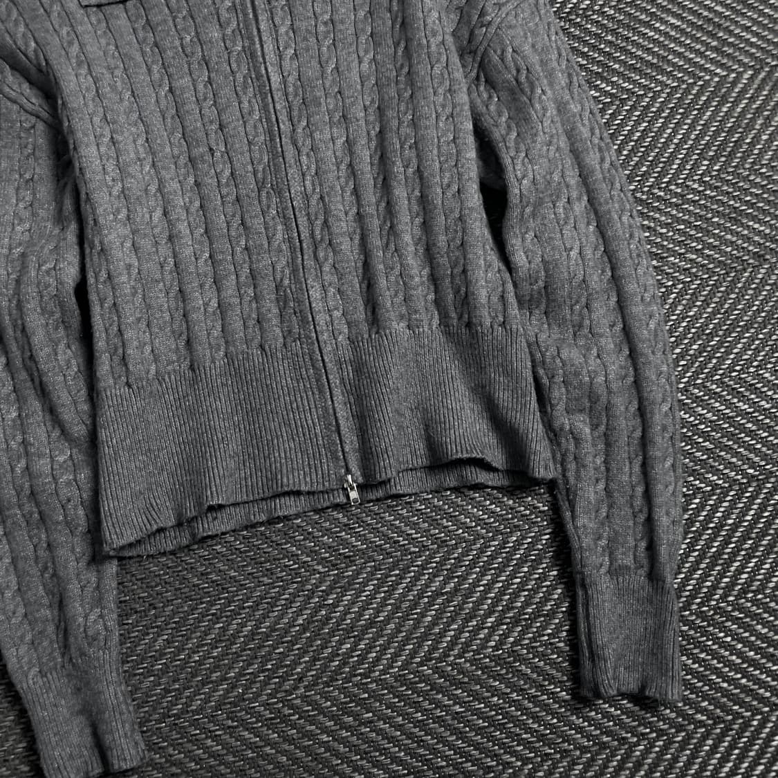 TWEE 빈티지 우먼스 미니멀 꽈배기 니트 집업 그레이o 4756 상품이미지2