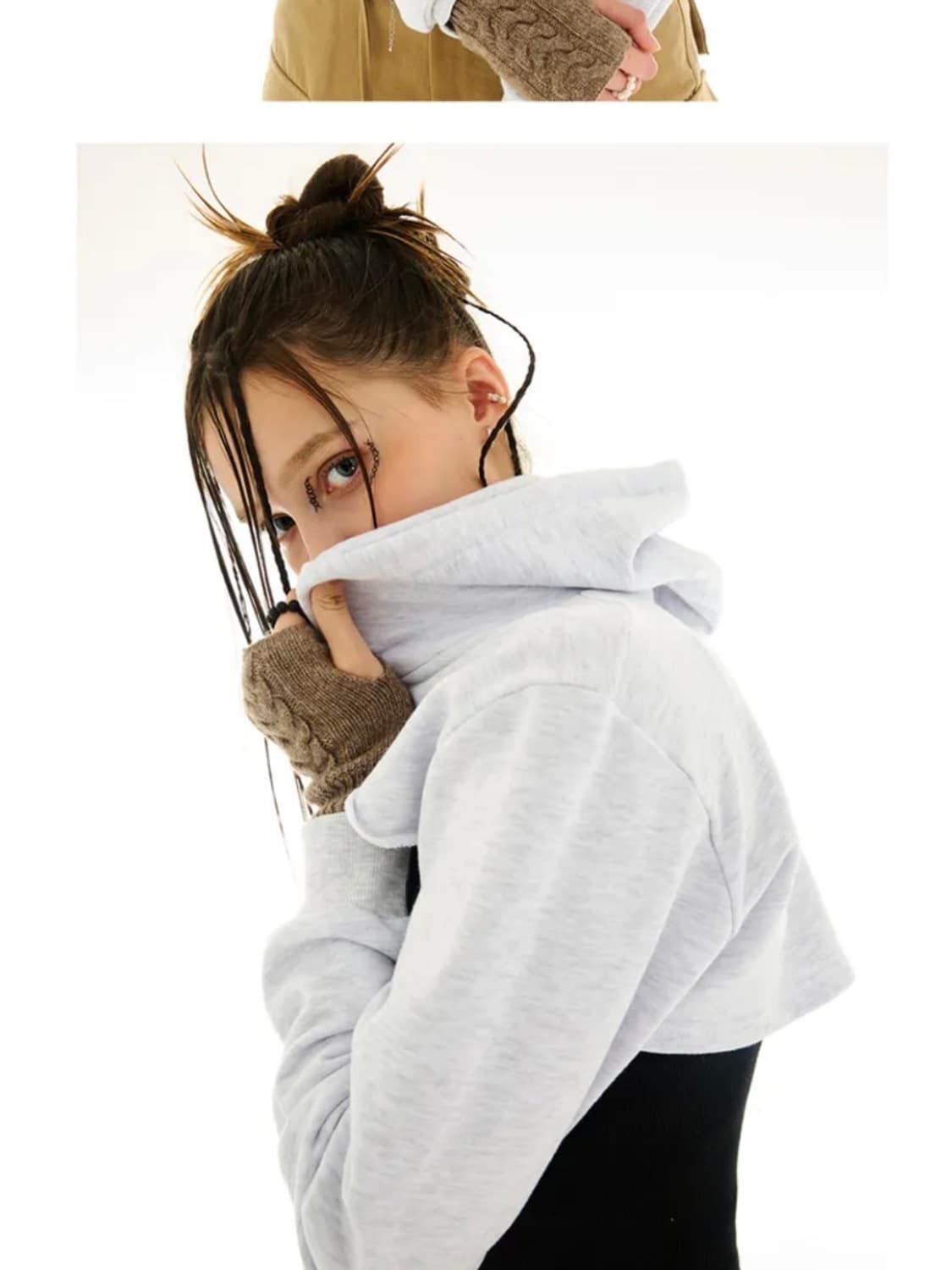 아웃엑소 half slit hoodie grey 볼레로후디 상품이미지4