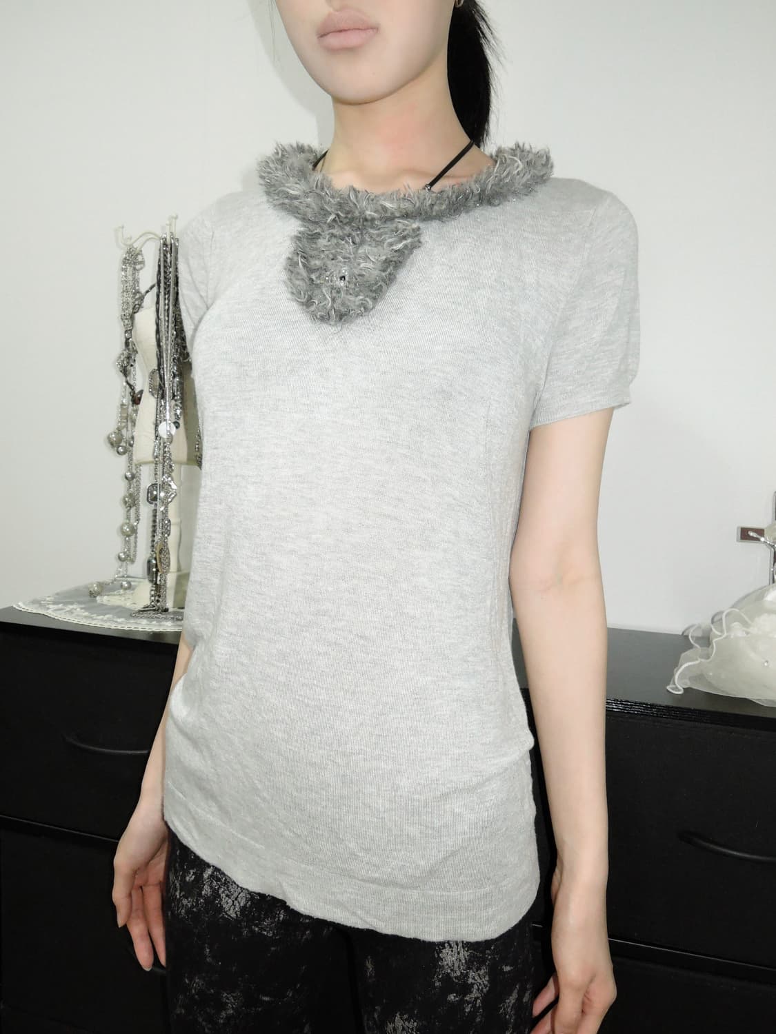 Fur-Trimmed Knit Top 상품이미지1