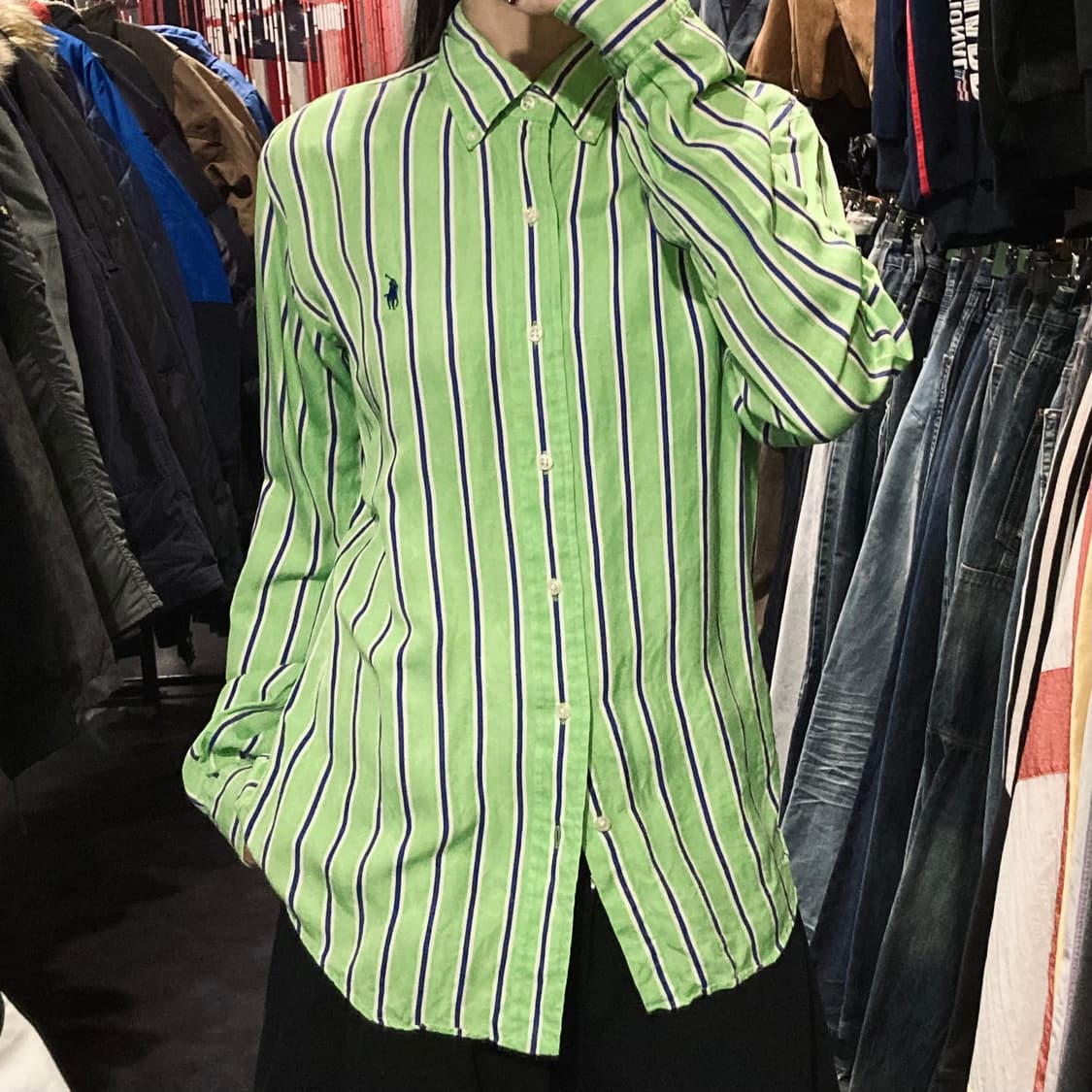 [IM]폴로 랄프로렌 버티컬 스트라이프 라임그린 셔츠 상품이미지1