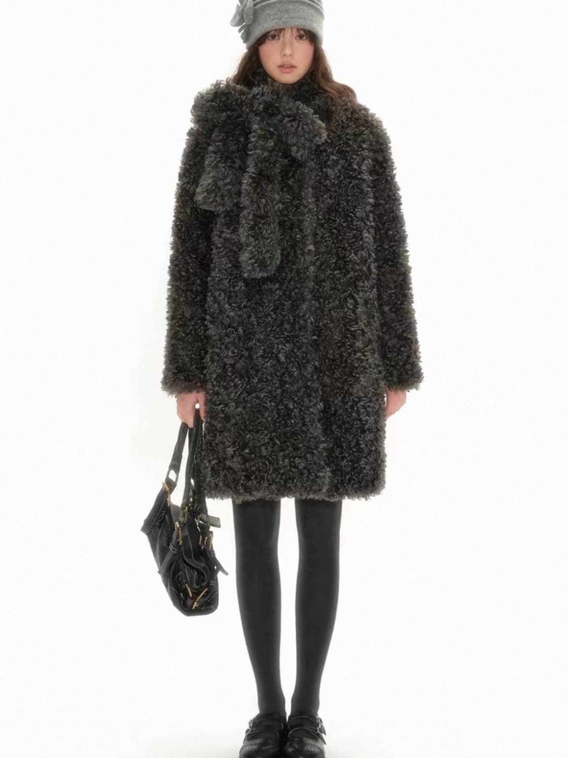 NECYSTUDIO 앙고라 코트 (리버시블 리본 머플러 탈부착) 상품이미지1