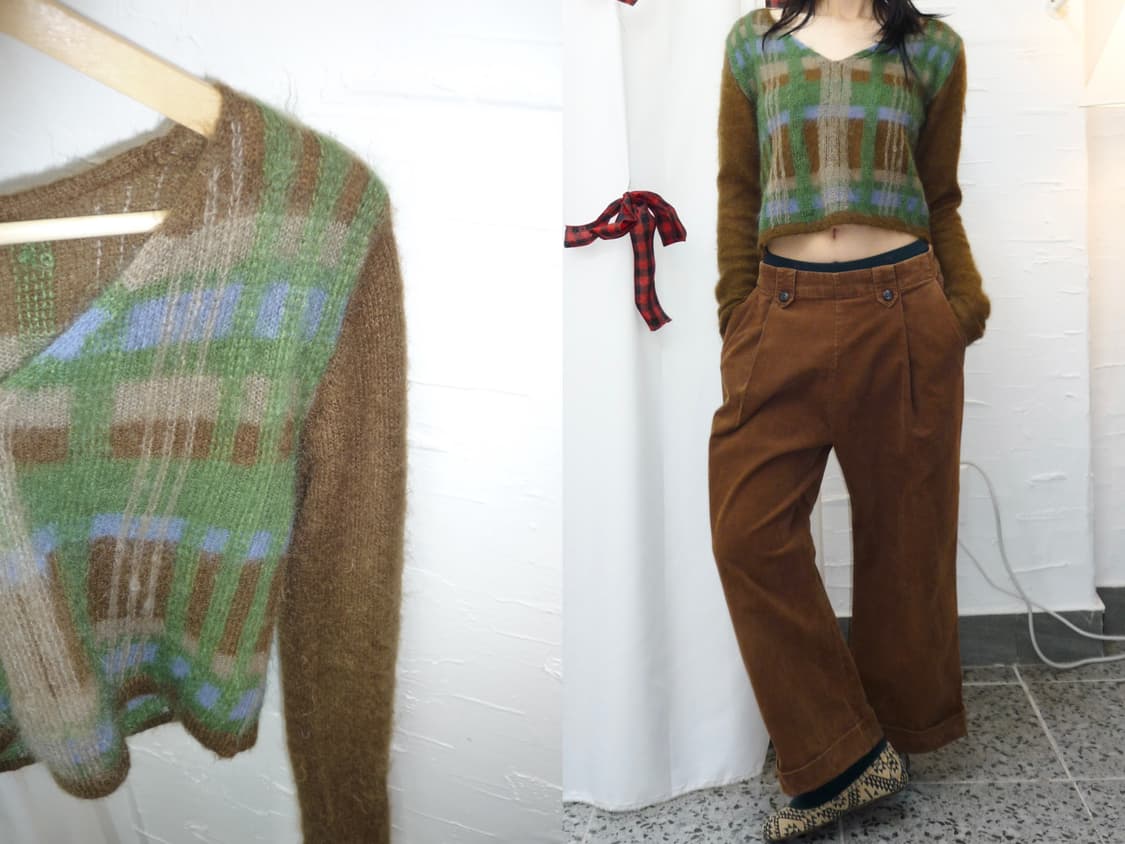 vintage green check knit 상품이미지1