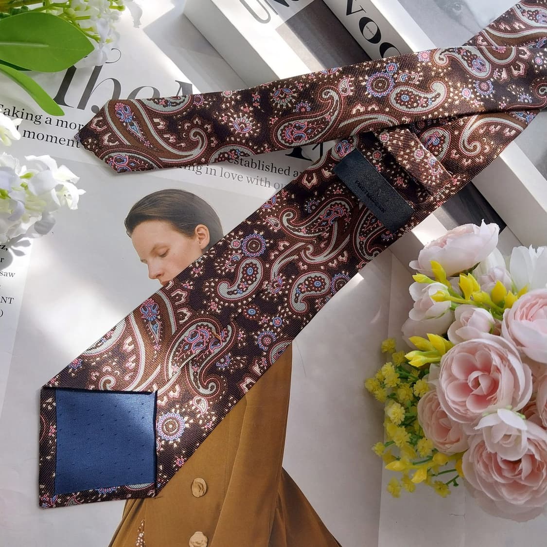 타임 실크 브라운 페이즐리 넥타이 7.5cm S~A+등급 K2509 상품이미지5