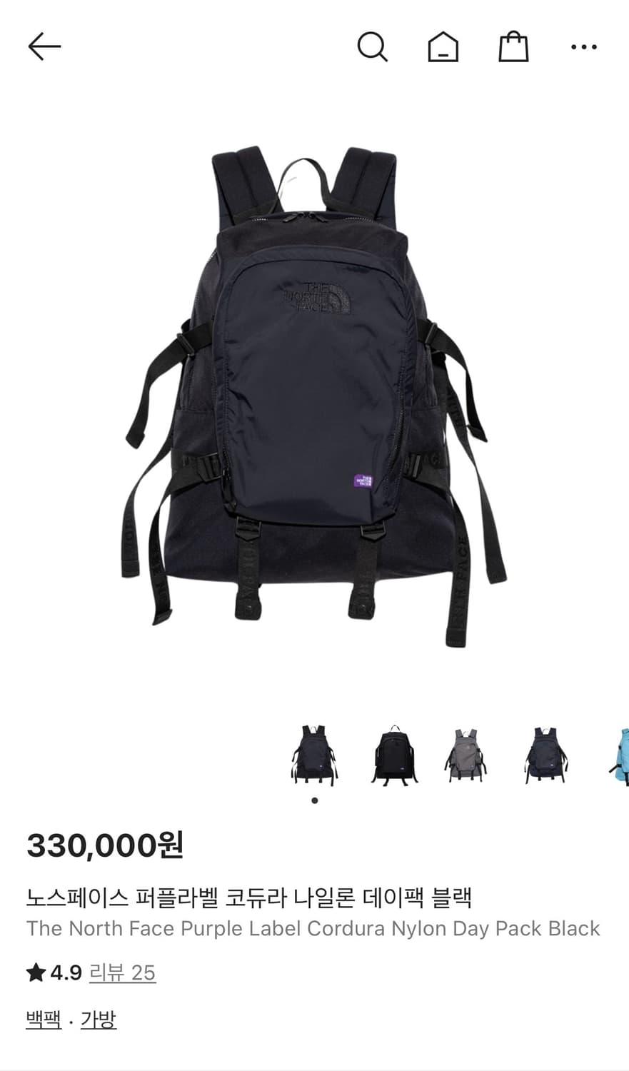 노스페이스 퍼플라벨 코듀라 나일론 데이팩 가방 상품이미지1
