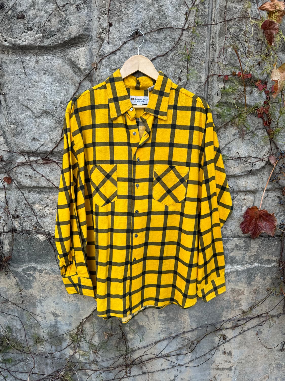 일본 빈티지 옐로우 체크 플란넬 셔츠 XL 상품이미지1