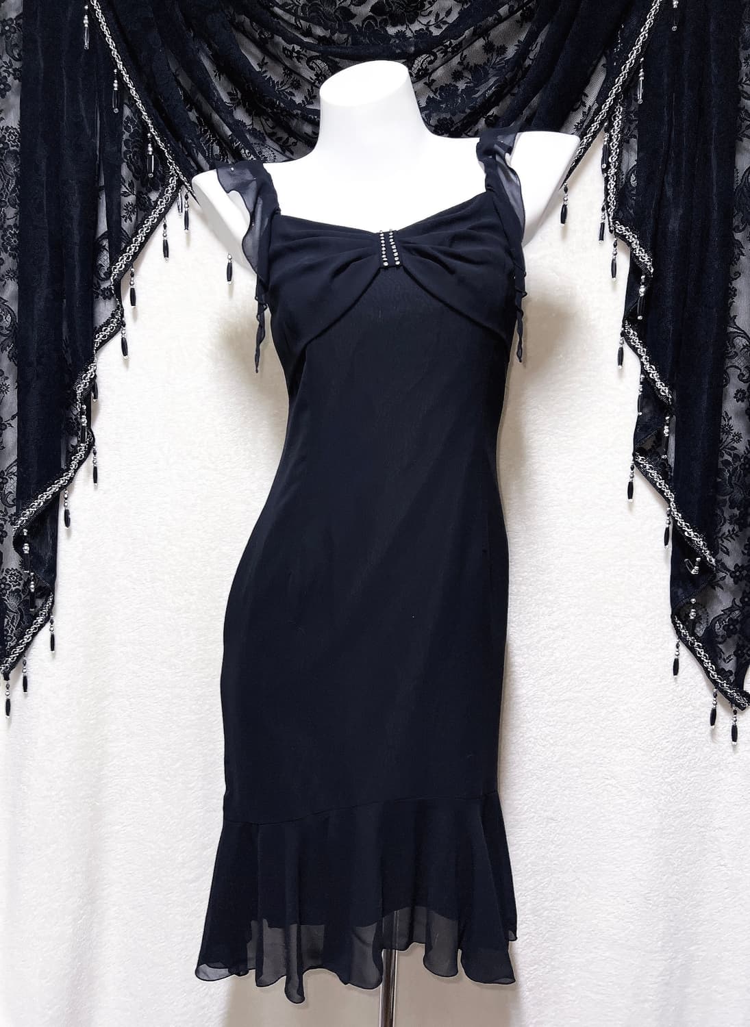 로맨틱고딕 고스 로걀 갸루 큐빅리본 머메이드 드레스 쉬폰원피스 파티 연말 상품이미지1