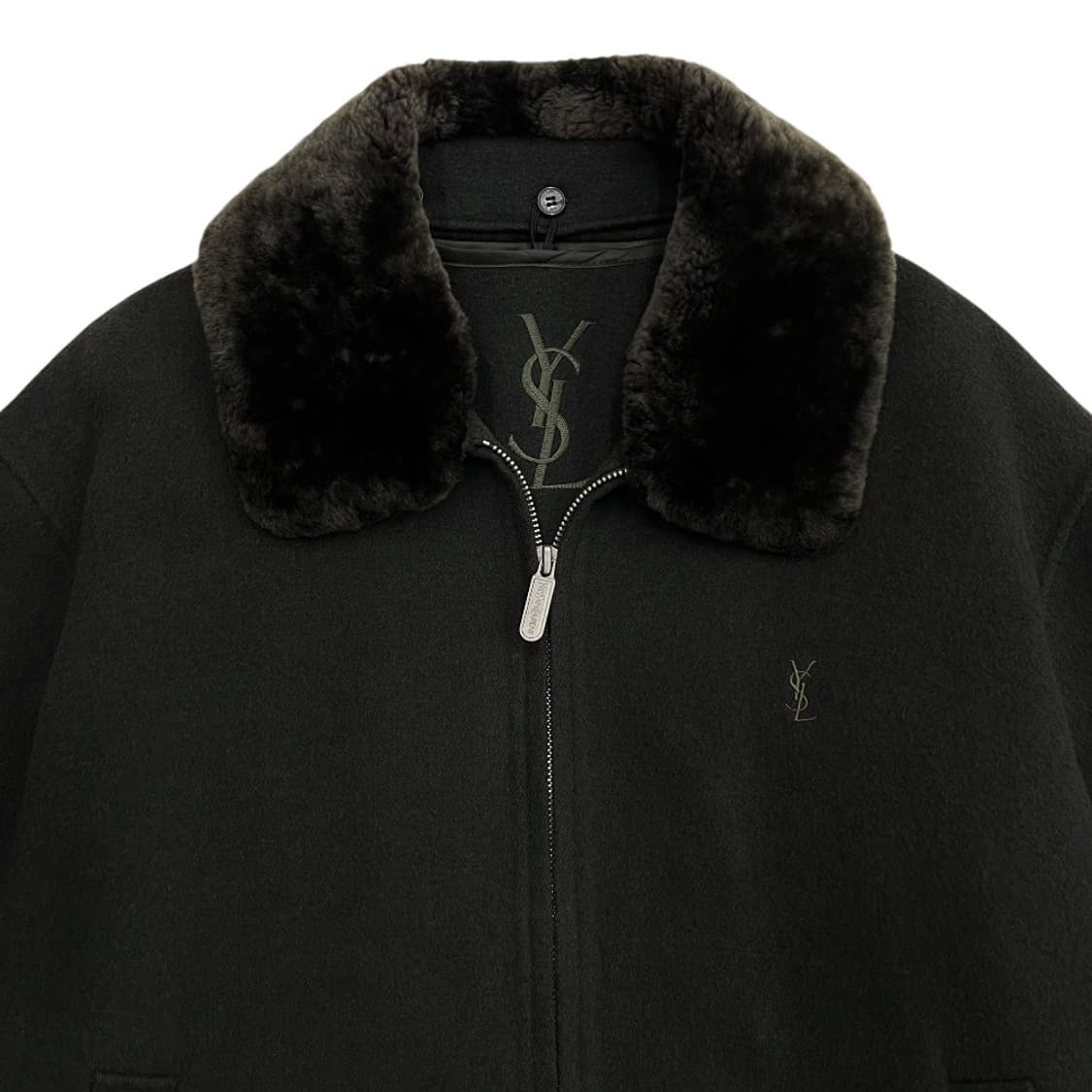 입생로랑 미니로고 퍼 카라 딥카키 자켓 상품이미지3