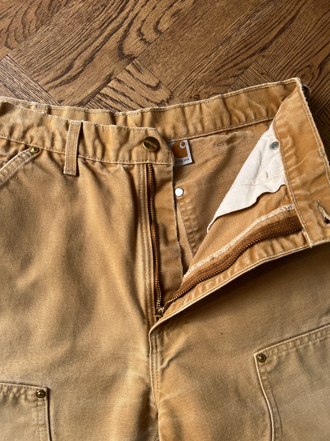 [32]칼하트 Made in USA 빈티지 페이딩 브라운 더블니 워크팬츠 상품이미지3