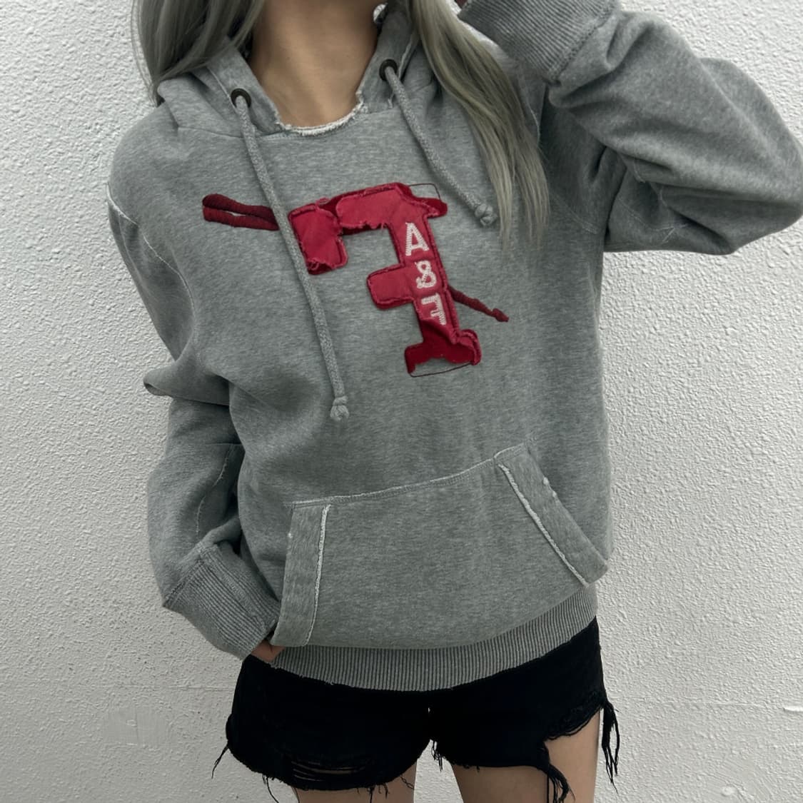 아베크롬비 버건디 패치로고 그레이 후드 M 상품이미지1