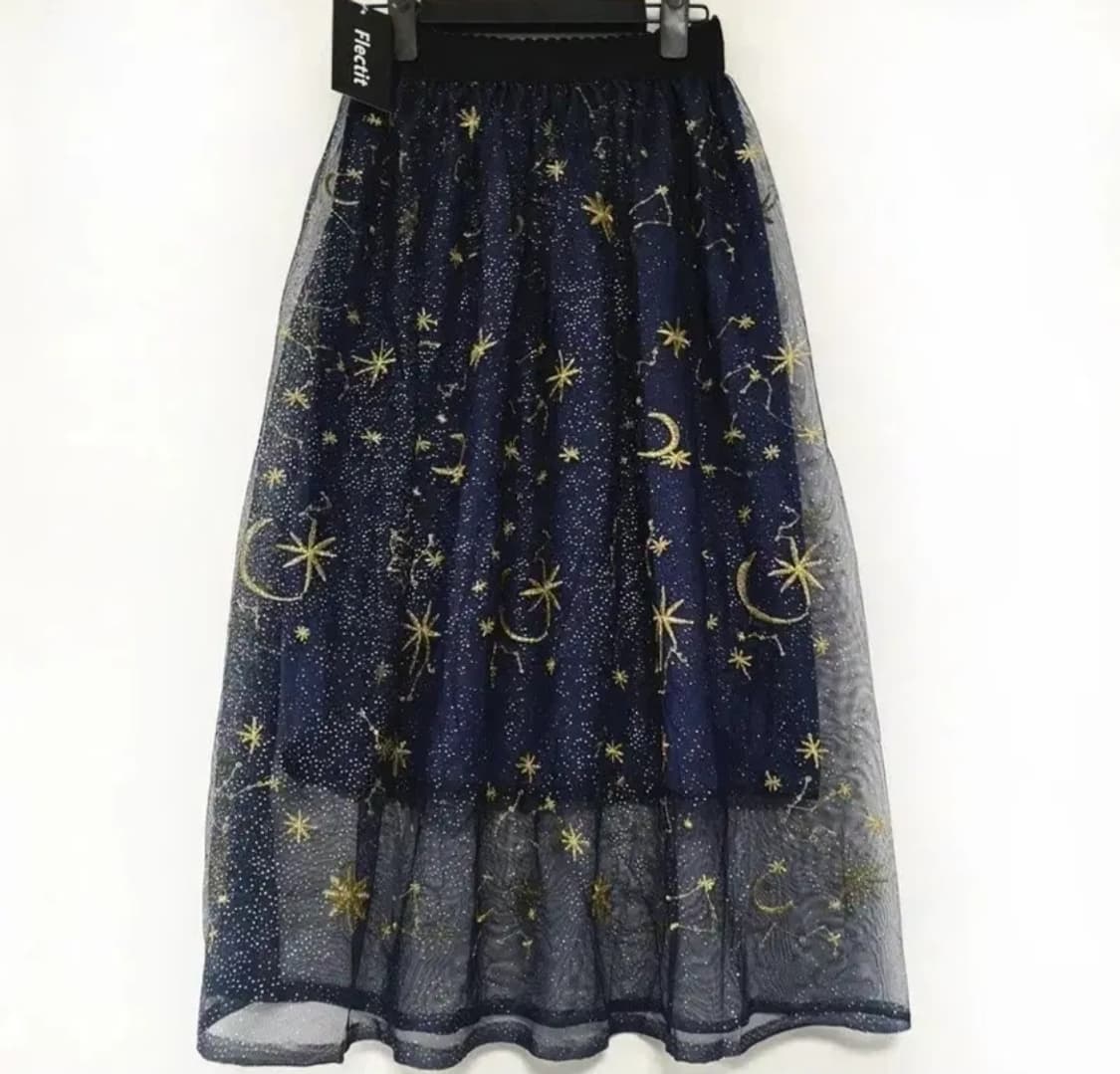 빈티지 별무늬 별자리 금실 자수 샤스커트 상품이미지2