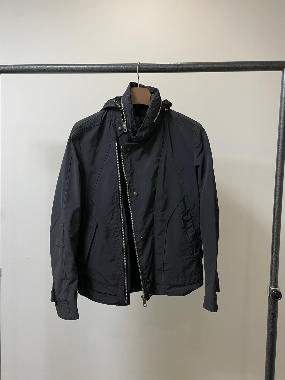 (100) Time 타임 사선 지퍼 히든후드 블루종 자켓 상품이미지1