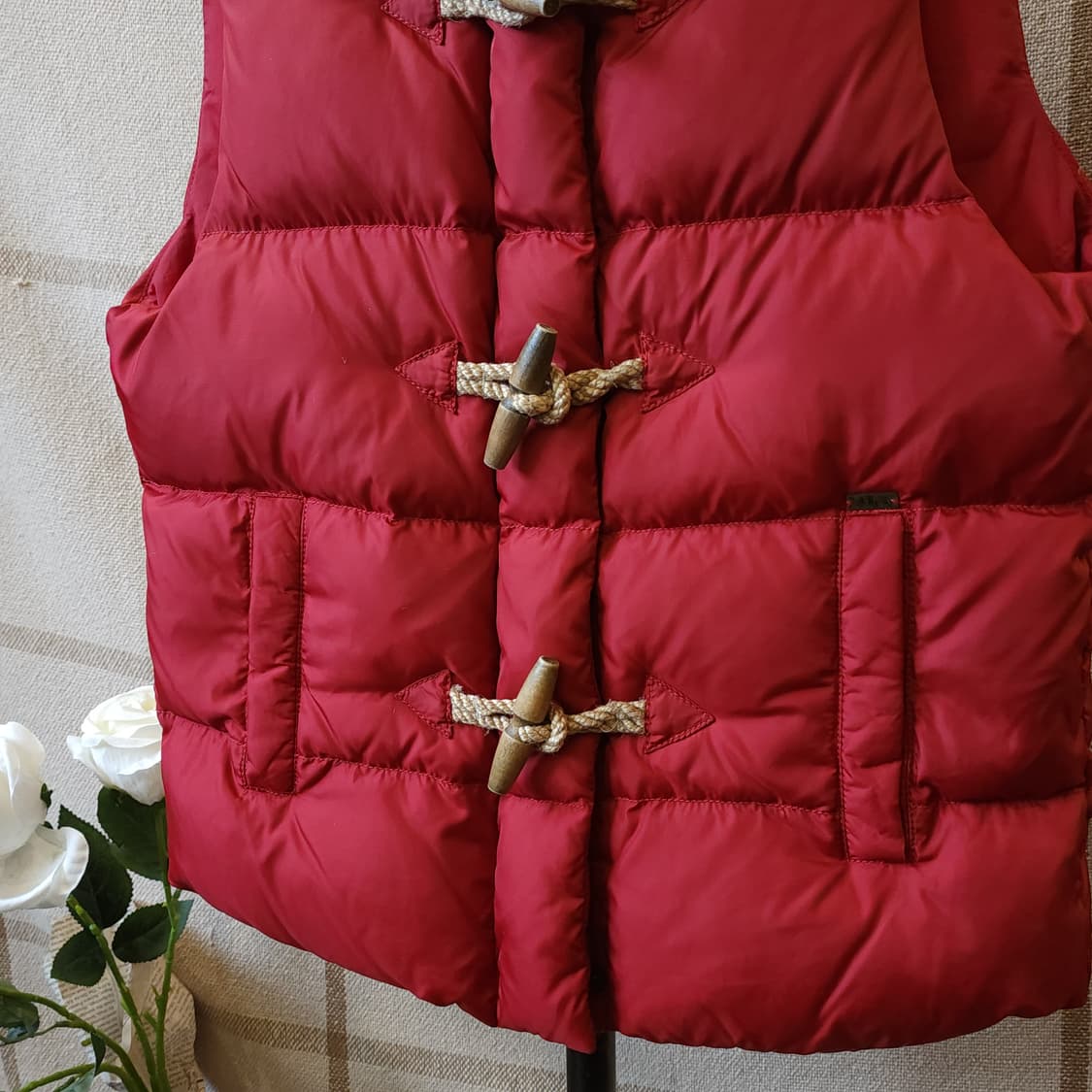 폴로 패딩 조끼 데님앤서플라이 패딩 베스트 더플 버튼 레드 xs 상품이미지5