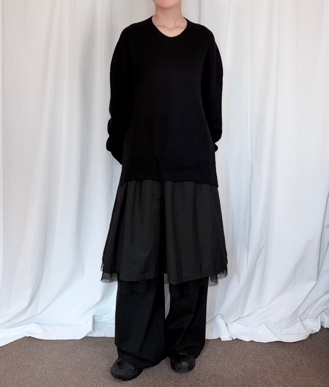 Reversible Sheer Midi Skirt - Black 상품이미지3