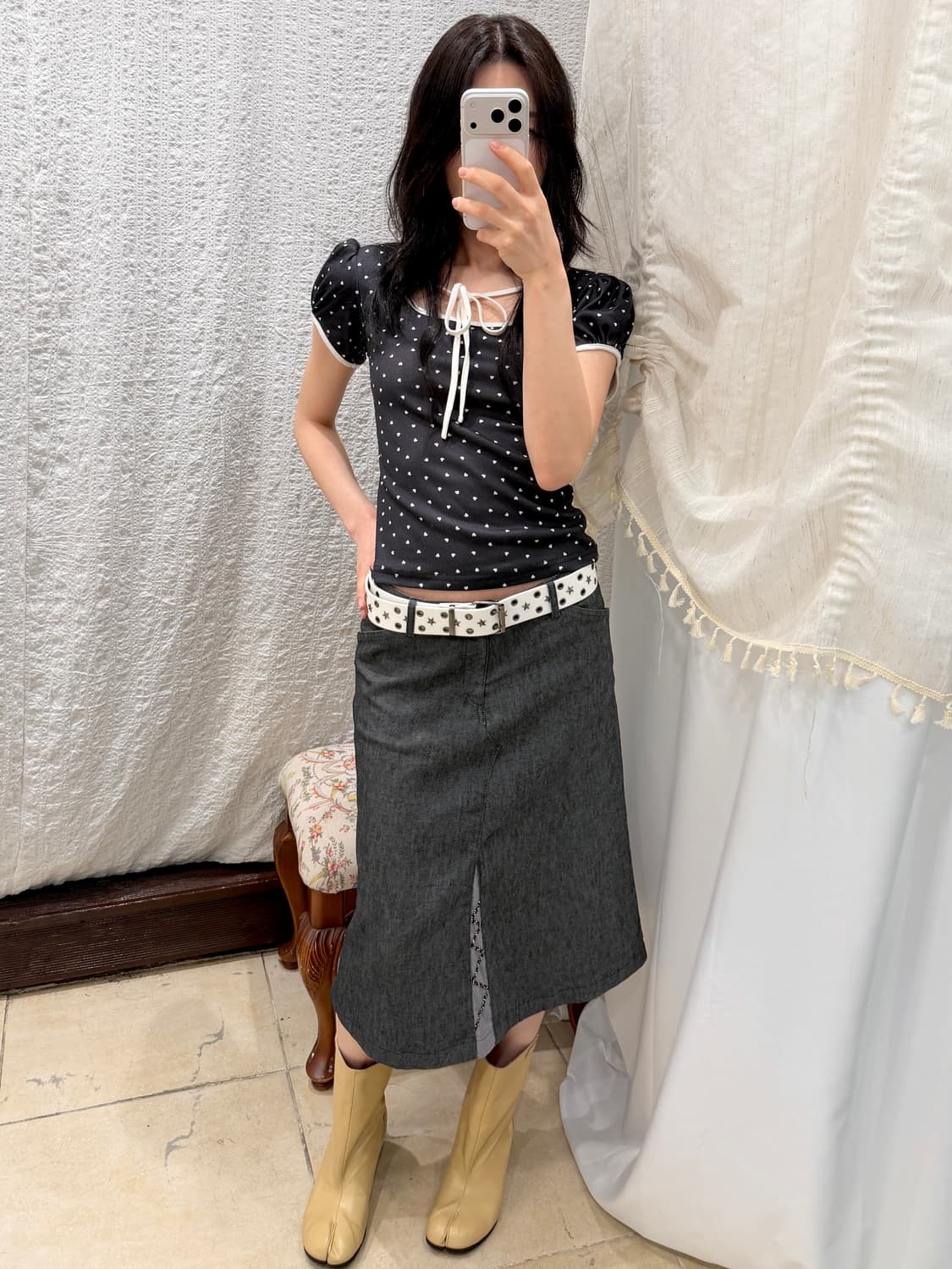 Saddle Grey Midi Skirt 상품이미지3