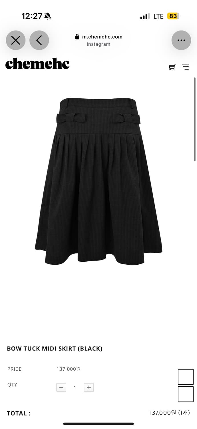 체메씨 BOW TUCK MIDI SKIRT (BLACK) 상품이미지1