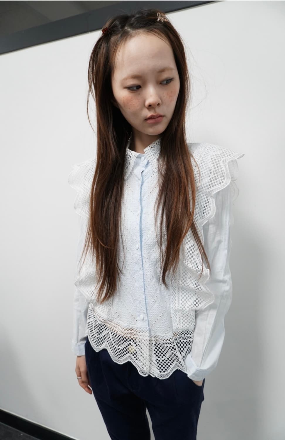 시소르타 빈티지 페어리 스카이블루 레이스 블라우스 상품이미지2