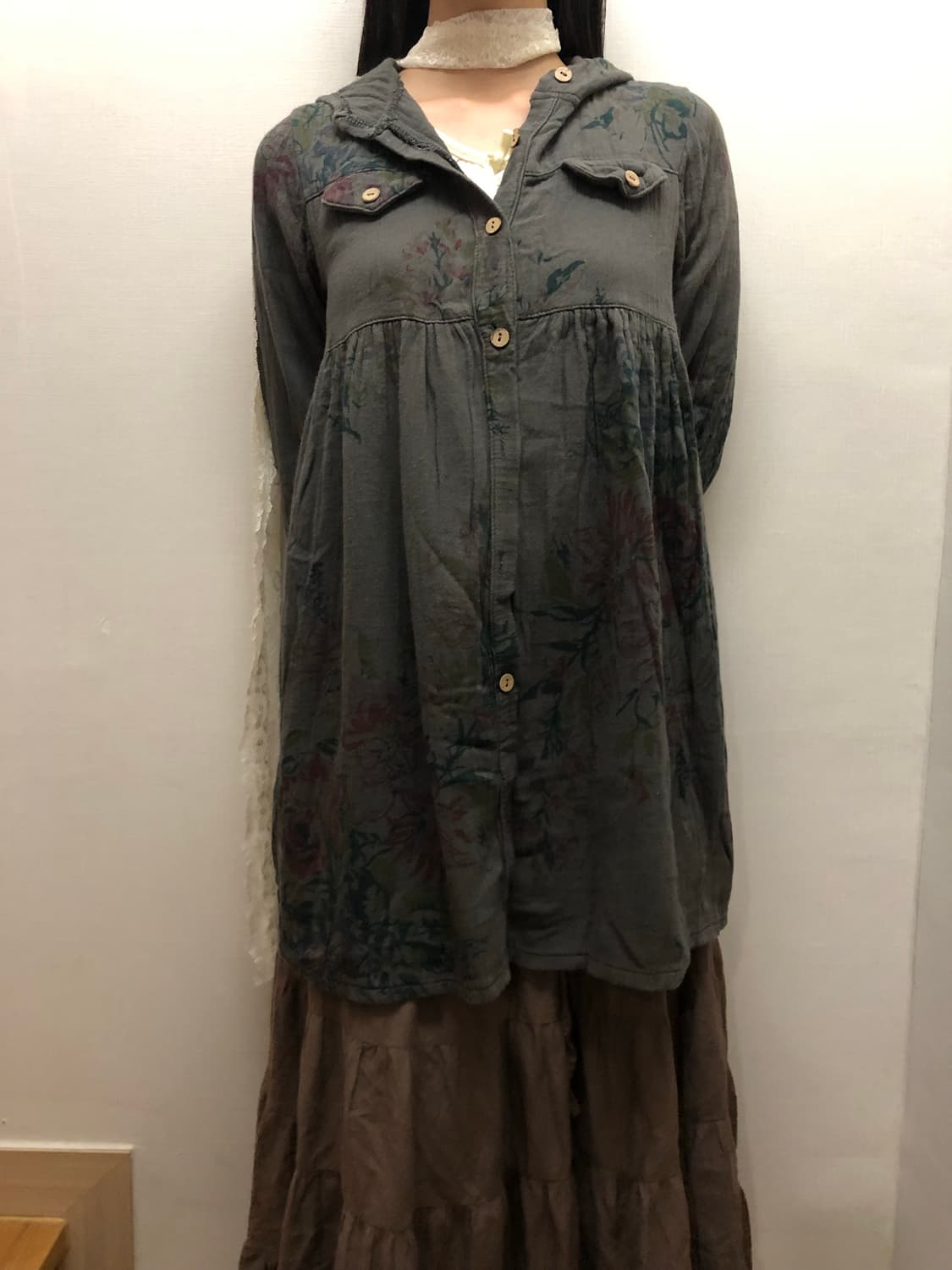 빈티지 딥그레이 플라워 후디 셔츠 상품이미지7