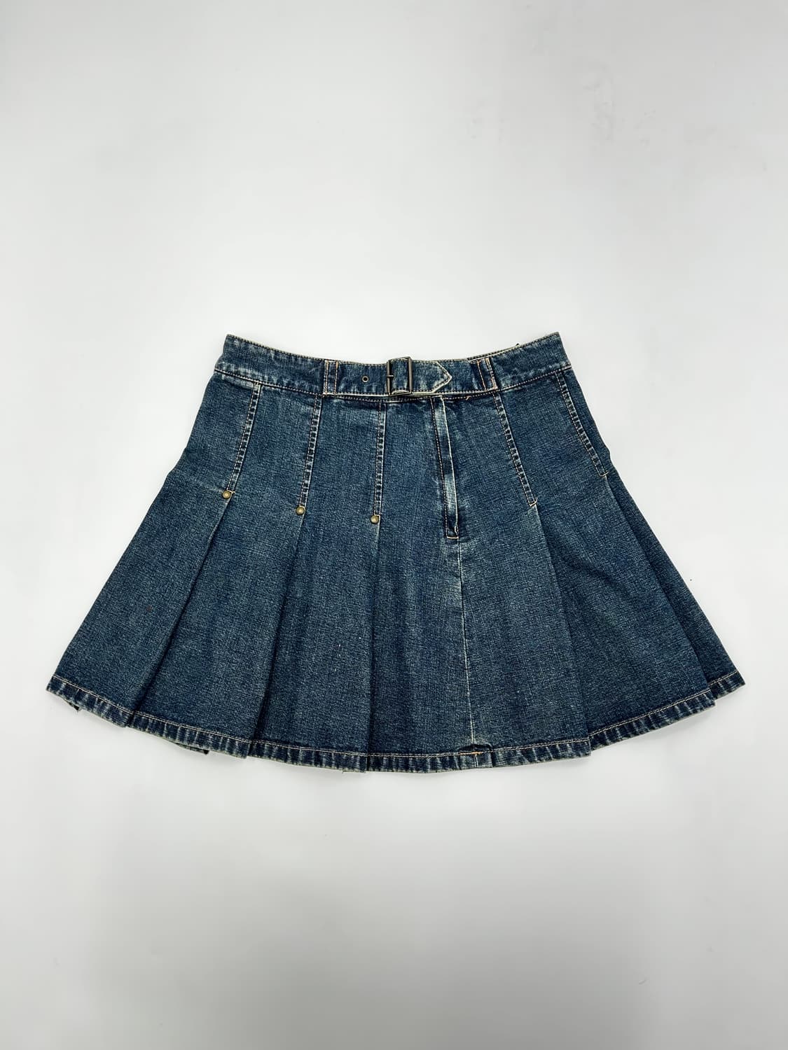 버클 벨트 데님 플리츠 미니 데님스커트 상품이미지1
