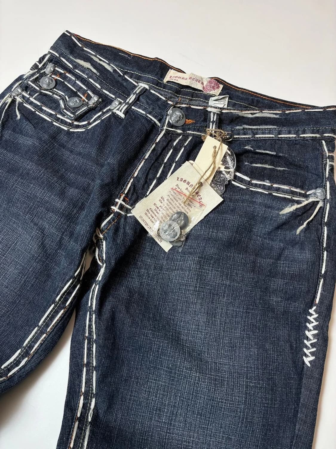라구나비치00's Y2K 펑크데드스탁 스컬스티치자수 데님팬츠 PN8833 상품이미지4
