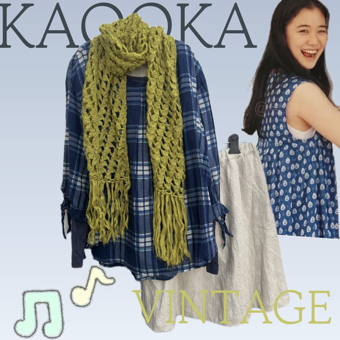 🍀하구미의 모리걸 코디세트🍀머플러 체크 미디스커트 에스닉 일본 빈티지 상품이미지1