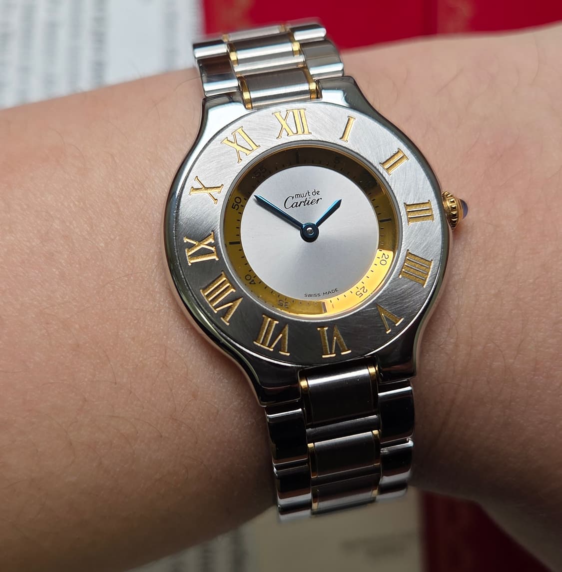 레어] 빈티지 까르띠에 머스트드 21C 콤비 남녀공용 31mm 블루핸즈  상품이미지10