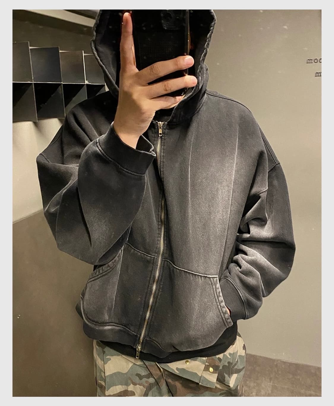 언더마이카 mu.69 Anti Fxxking logo 워싱 크롭 후드집업 상품이미지1