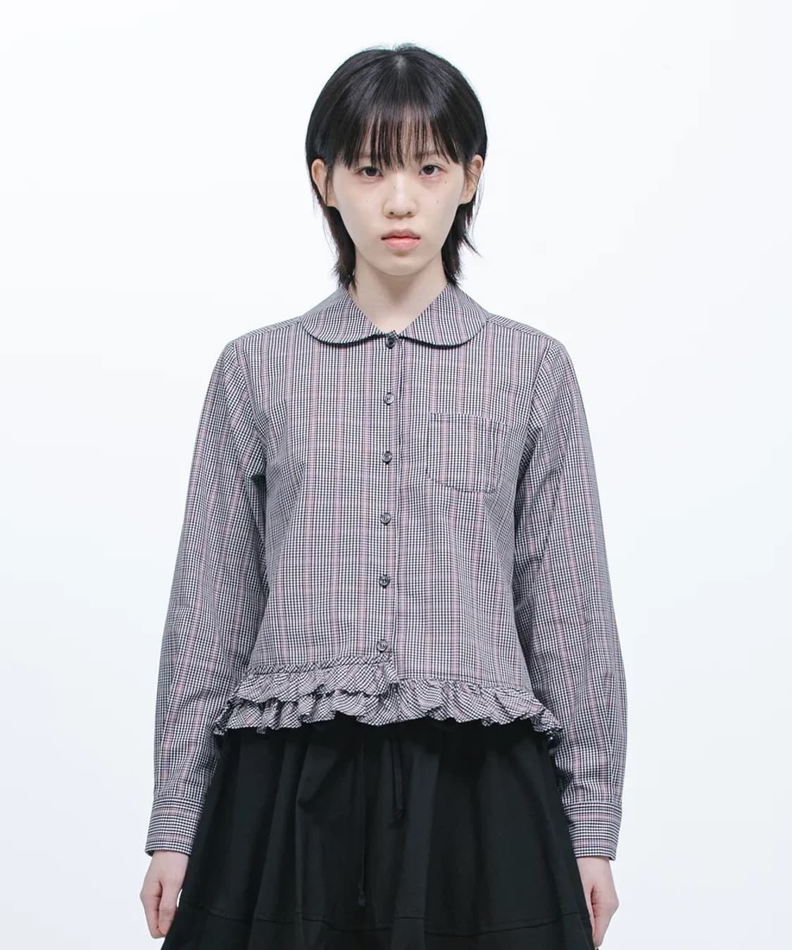 오헤시오 프릴 포켓 블라우스 체크 상품이미지1