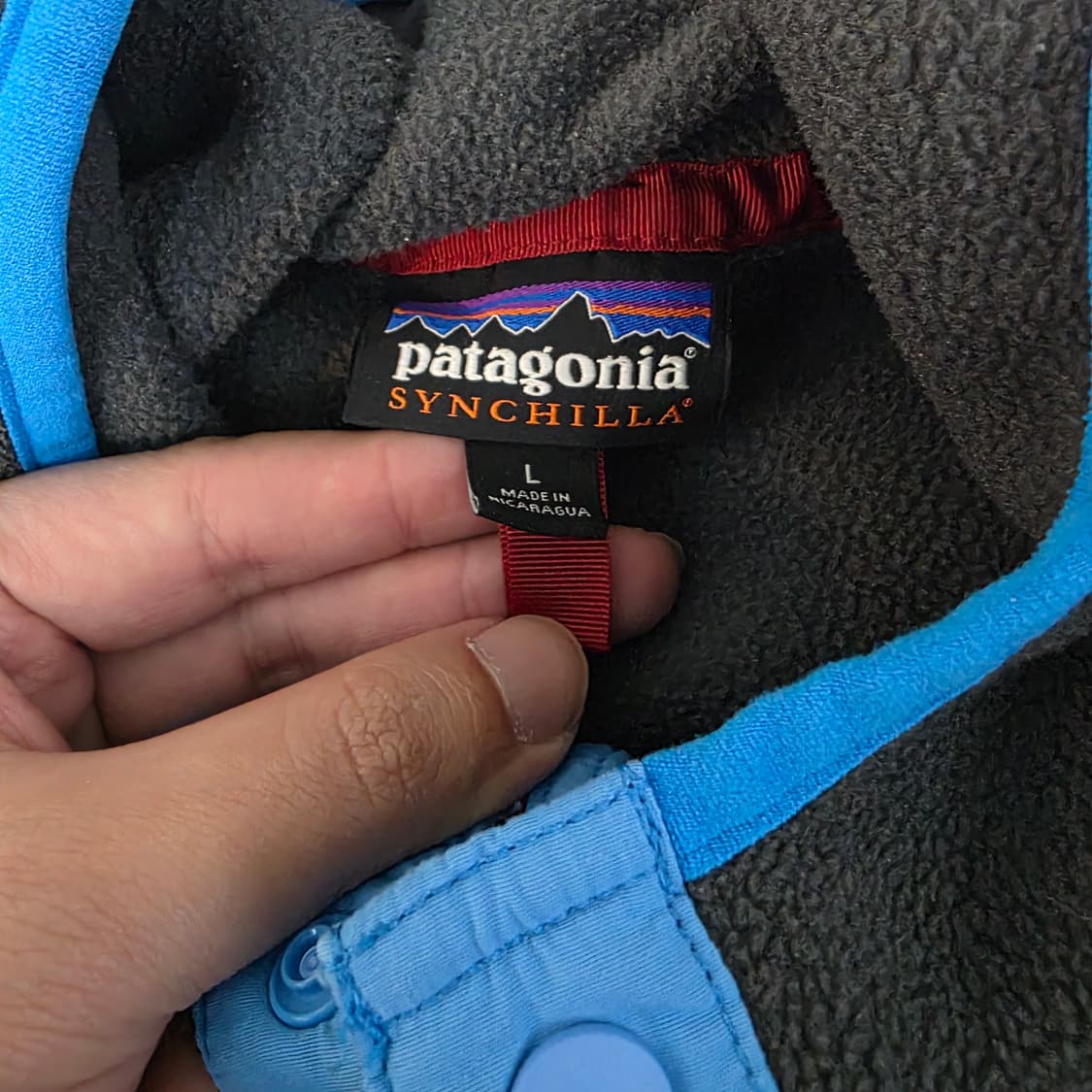 [M/L] 빈티지 파타고니아 신칠라 플리스 후드 스냅 풀오버 그레이/블루 상품이미지7