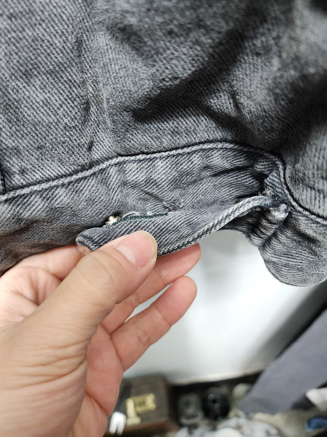 90s 게스 데님 체크안감 흑청자켓 상품이미지4