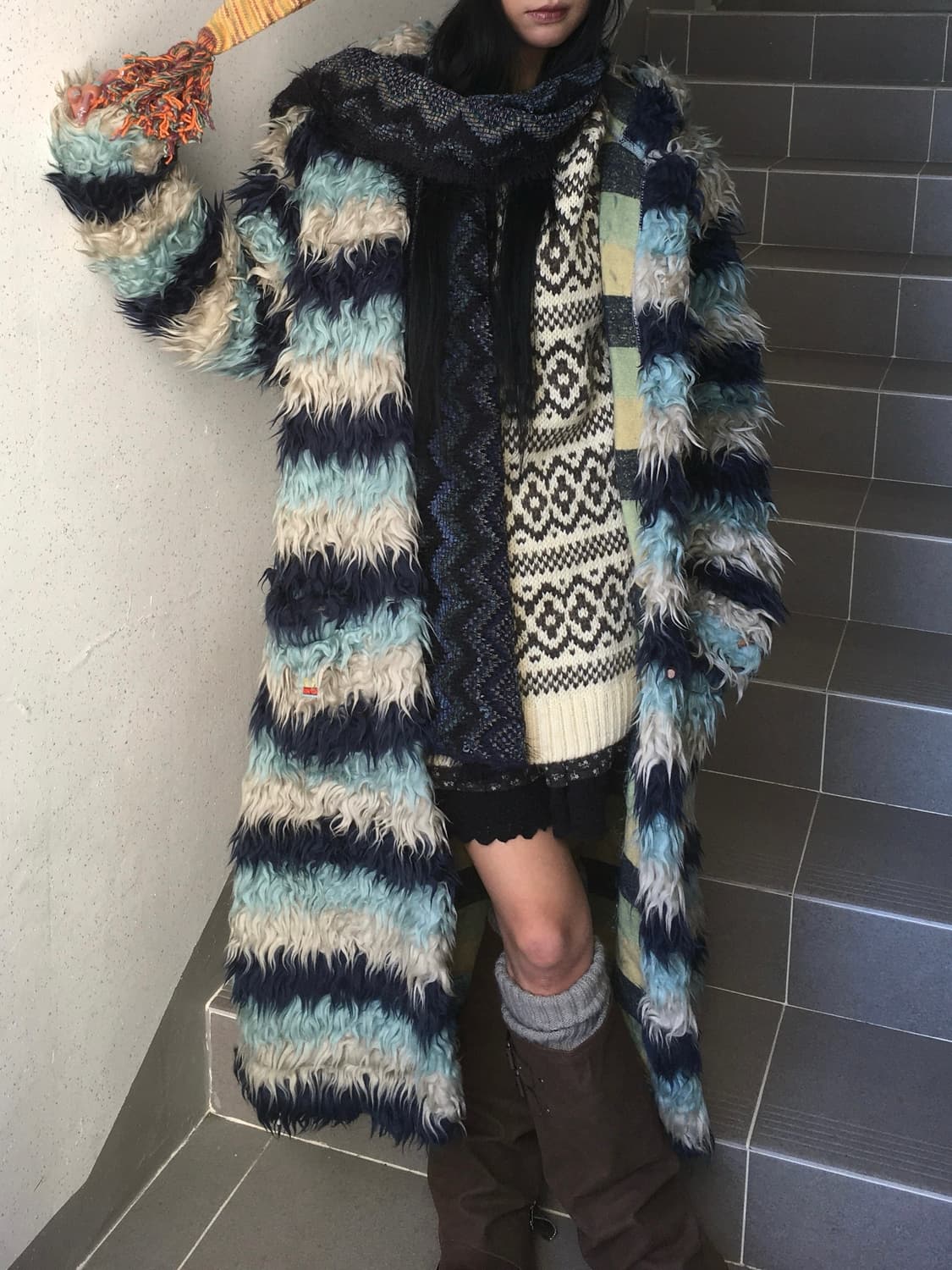 Oilily blue stripe grunge fur duffle 코트 상품이미지6