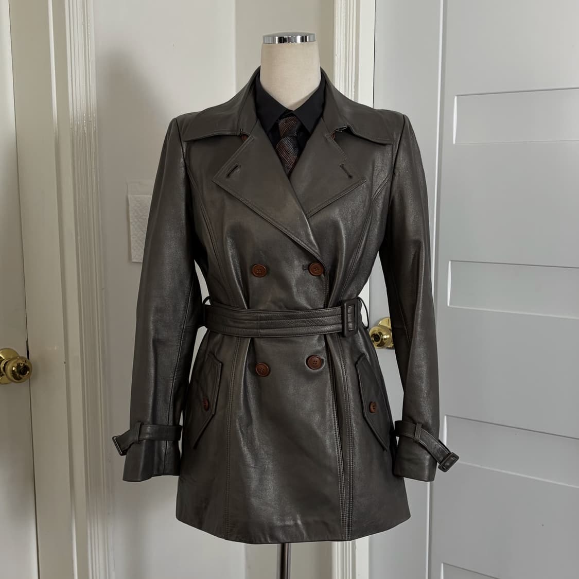 Robo 레더 트렌치 코트 그레이 양가죽100% 상품이미지1