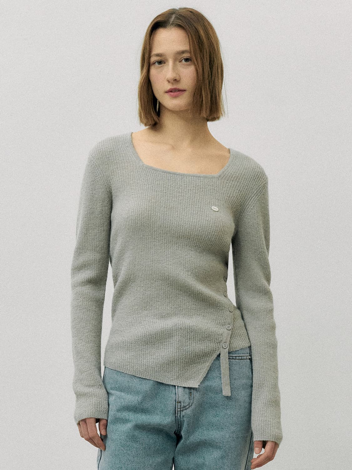rolarola MOHAIR BLENDED BUTTON KNIT GRAY 상품이미지2