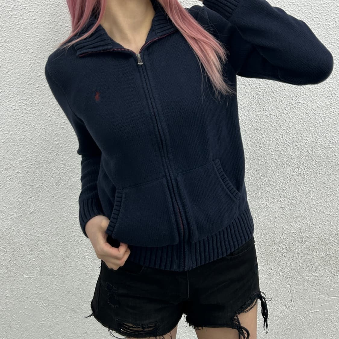 폴로 랄프로렌 버건디포니 네이비 니트 집업 L 상품이미지1