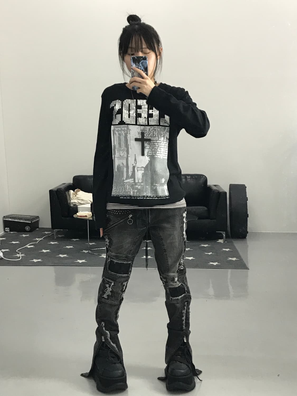 나이트 라이더 큐빅디테일 블랙 롱슬리브 상품이미지2