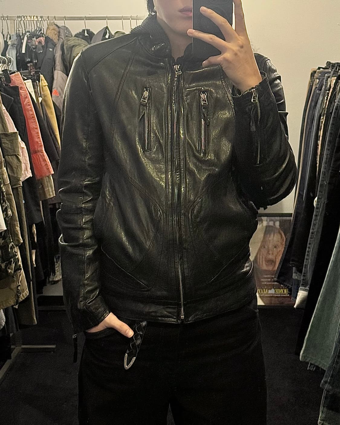 코르티스 이태리 양가죽 레더 바이커 라이더 지퍼 락 시크 고스 펑크 XL 상품이미지1