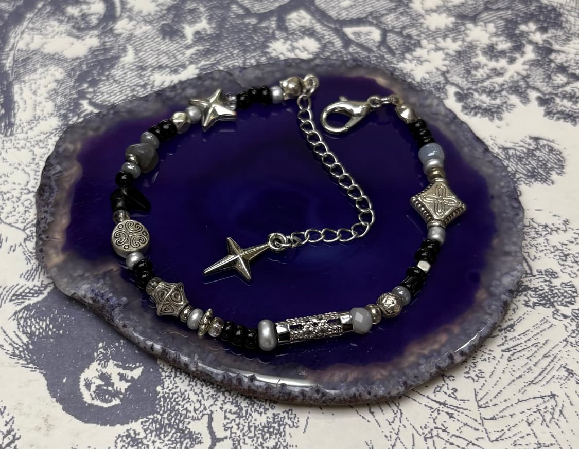핸드메이드 비즈 팔찌 Blak/Silver 035 상품이미지8